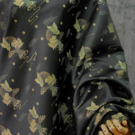 Black Jacquard Fabric: Gold Butterfly Pattern, Upholstery & Sewing (59" W By 1 Meter)