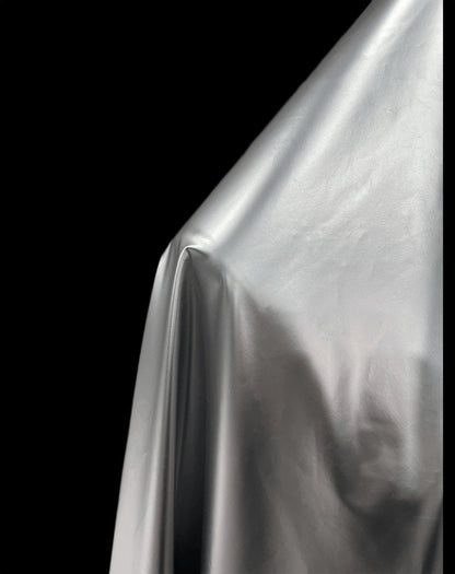 Metallic Silver PU Leather Fabric: Space Gray Designer Fabric, 59" Wide