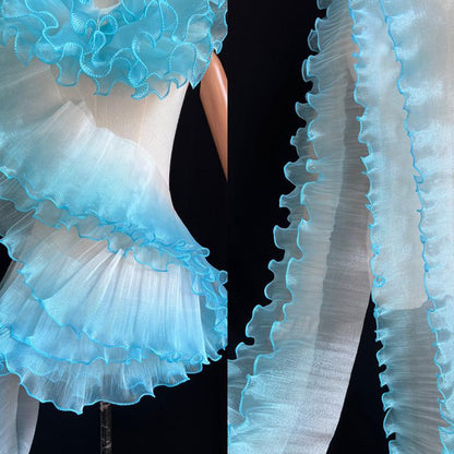 Pleated Ruffle Organza Fabric: 3D Folds, Stiff Texture, 12cm Wide