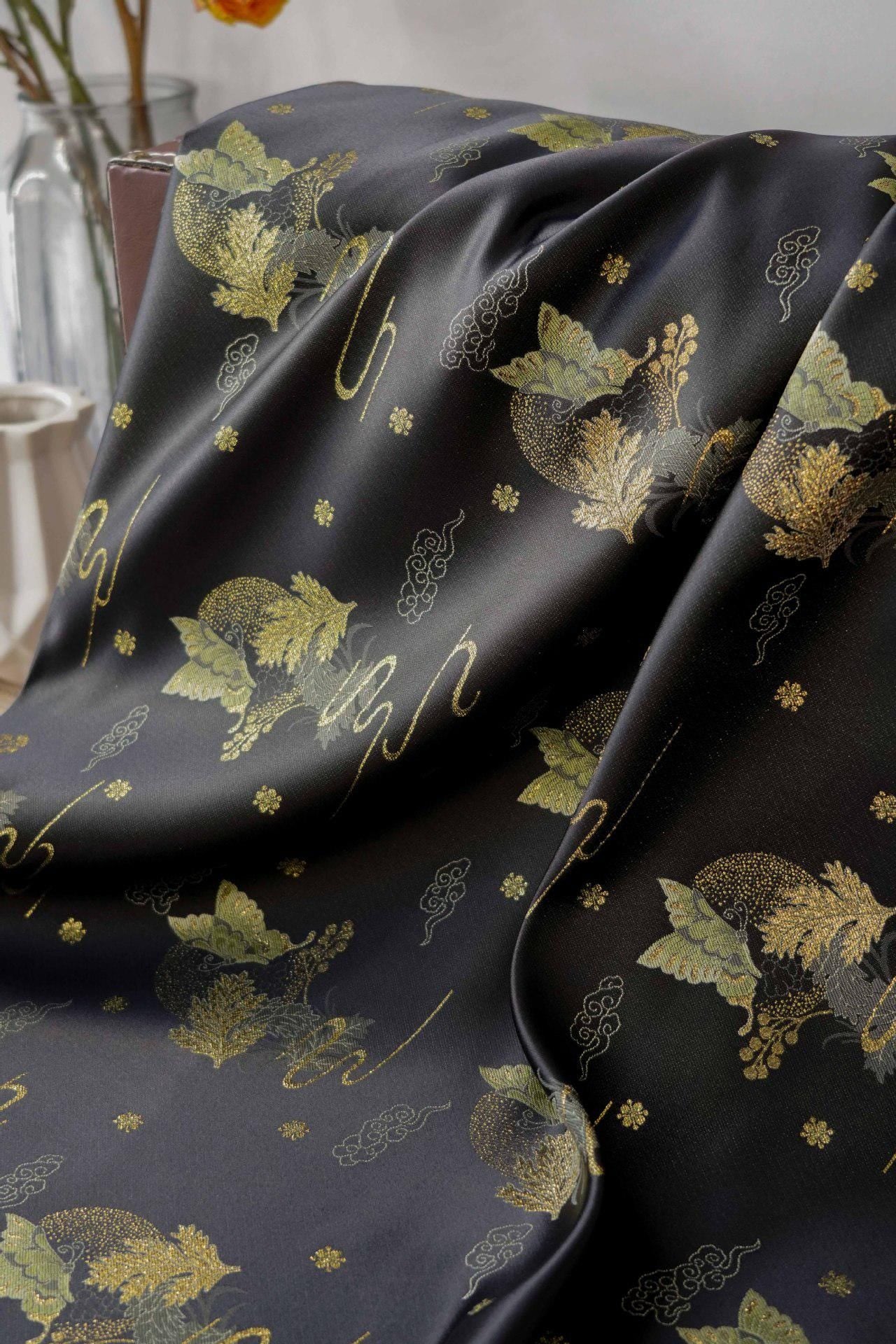 Black Jacquard Fabric: Gold Butterfly Pattern, Upholstery & Sewing (59" W By 1 Meter)