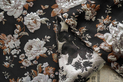 Gold Thread Floral Jacquard Fabric: 3D Texture Upholstery, 56"W