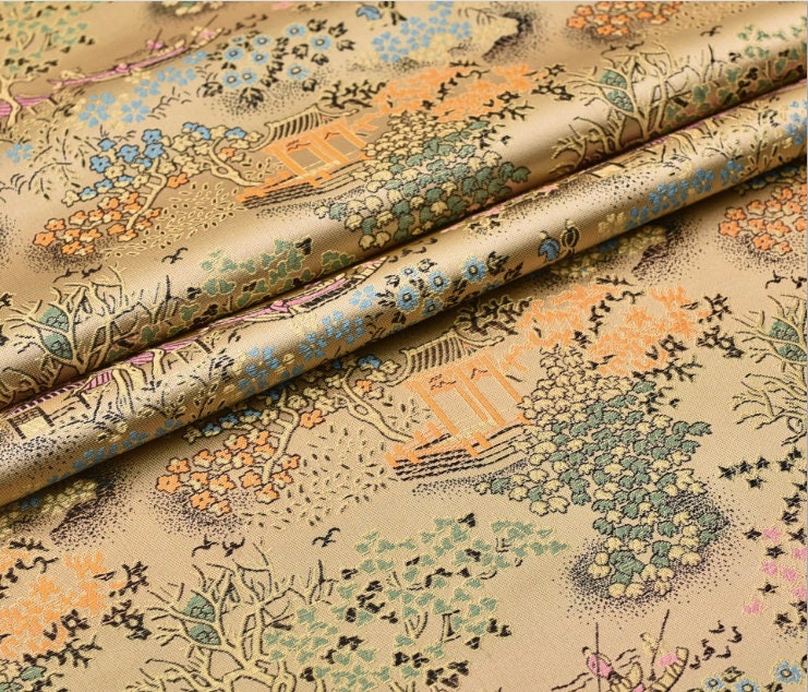 Tissu brocart de soie chinois ancien : Ameublement et couture (59 po de largeur)