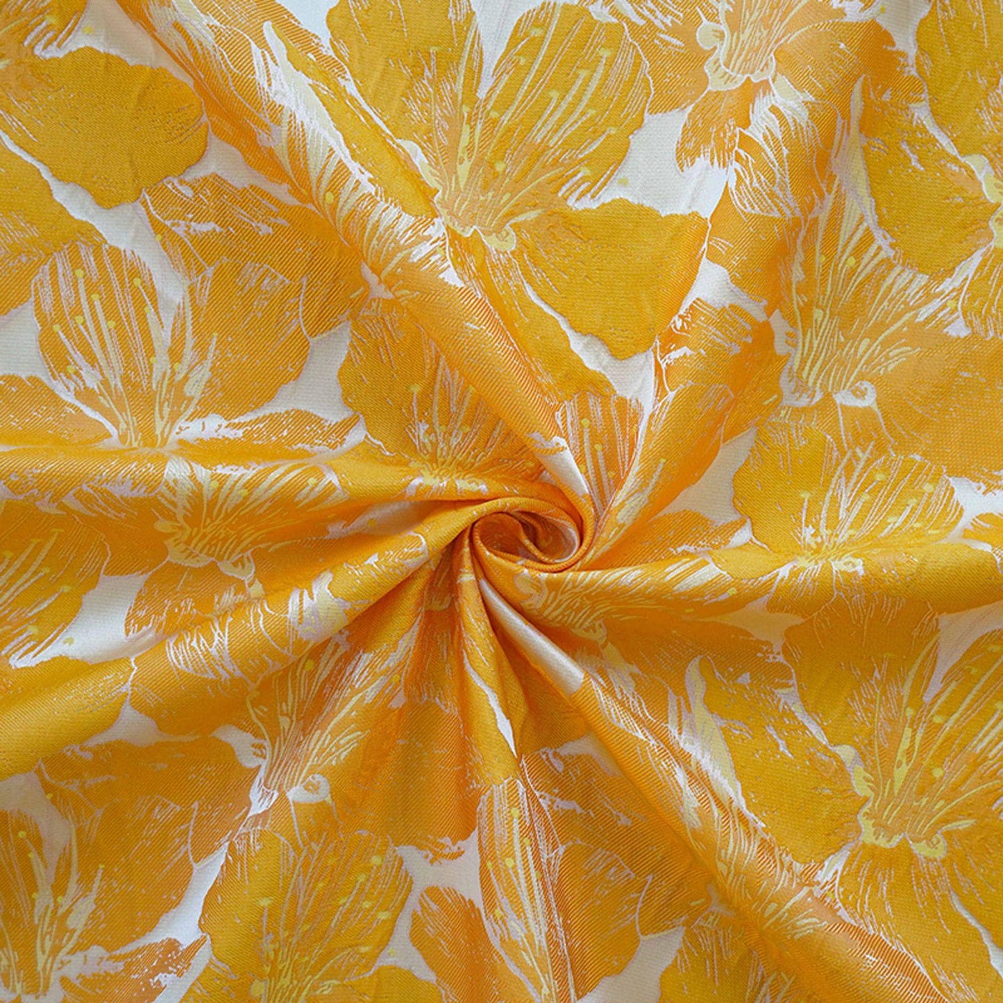 Tissu jacquard floral 3D orange et jaune en relief ��� Ameublement décoratif, rideaux, confection de vêtements, textiles de mode"Large