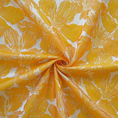 Tissu jacquard floral 3D orange et jaune en relief ��� Ameublement décoratif, rideaux, confection de vêtements, textiles de mode"Large