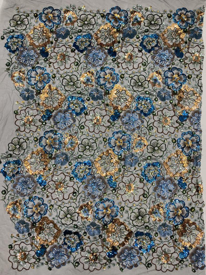 Tissu en dentelle à sequins brodée de fleurs, 124 cm de large