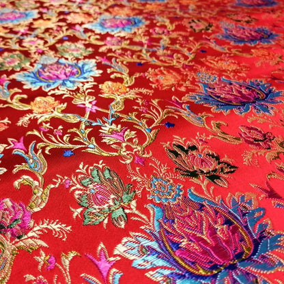 Lotus Damask Silk Brocade Fabric: Tibetan Buddhism Costume Decor