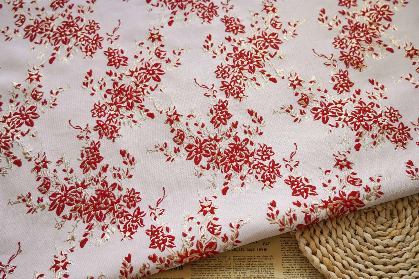 Gold Thread Floral Jacquard Fabric: 3D Oil Painting Texture, 55" Wide