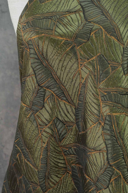 Retro Leaf Embossed Jacquard Upholstery Fabric ��� 3D Textured Material by the Ya"Wide