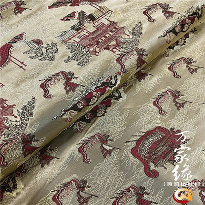 Dragon Boat Silk Brocade Fabric: Jacquard Damask, Upholstery & Costume (29.5"W)