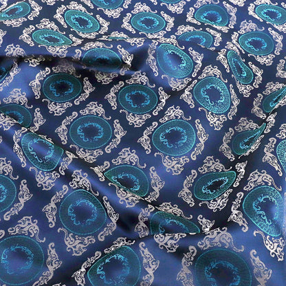 Navy Blue Zen Flower Brocade Fabric: 59" Upholstery & Costume
