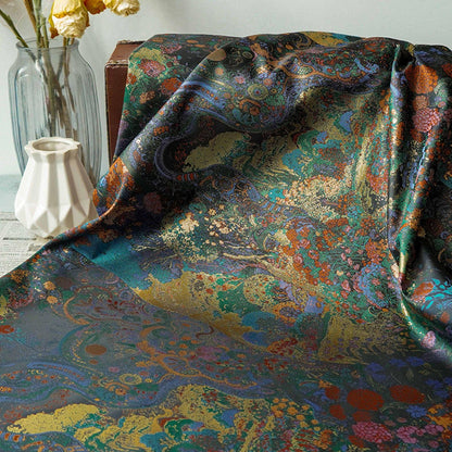 Floral Gold Jacquard Fabric: Artistic Brocade, 65" Wide