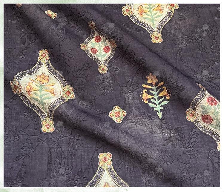 Geometric Floral Tencel Ramie Fabric: Dressmaking, Upholstery - 59" Wide