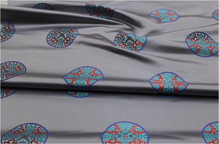 Chinese Fu Symbol Brocade Fabric, Floral Jacquard Satin