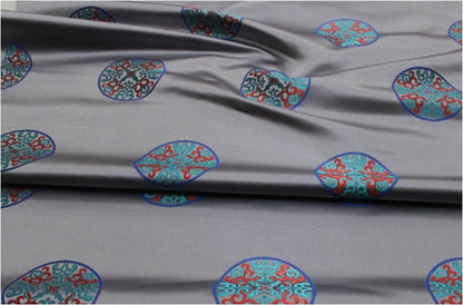 Chinese Fu Symbol Brocade Fabric, Floral Jacquard Satin
