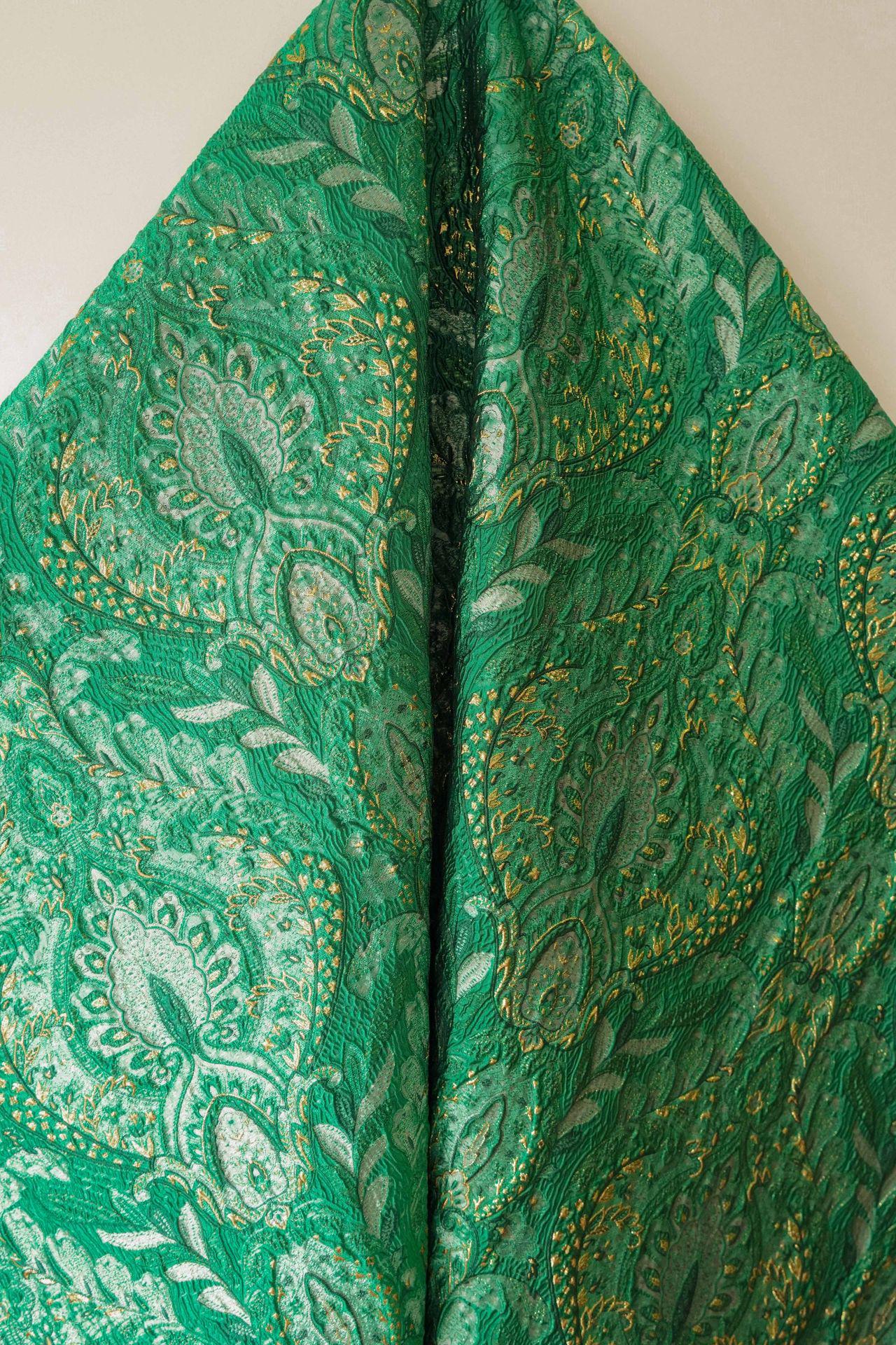 Embossed Jacquard Fabric: Fresh Green European Designer Upholstery, Quilting & Sewing