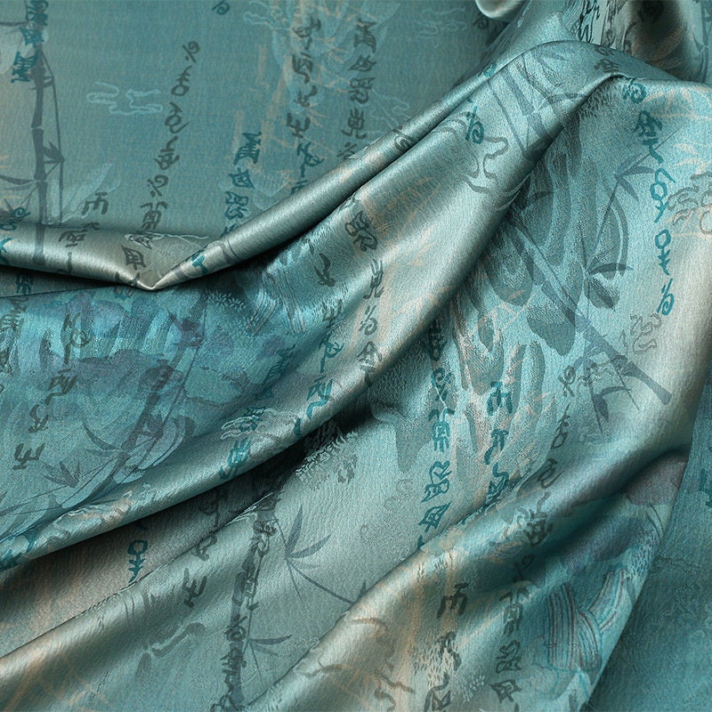 Calligraphy Floral Polyester Spandex Fabric: Silken Flow, 59" Wide