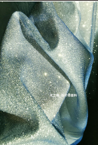Gradient Galaxy Knitted Mesh Fabric, Silver Glitter, 59"W