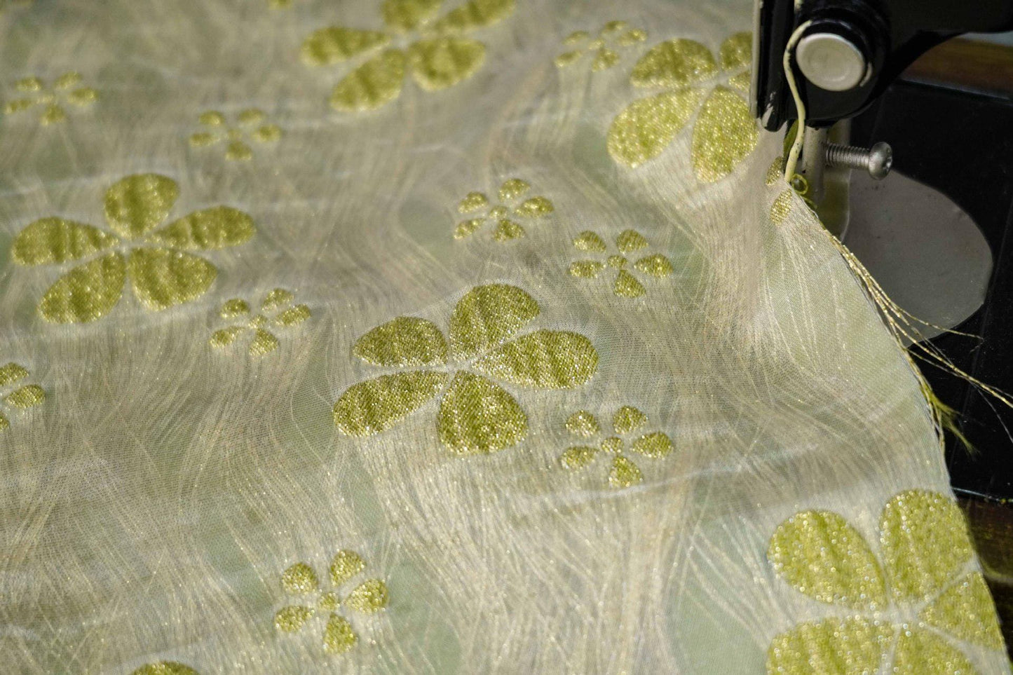 Gilded Flower Jacquard Woven Fabric: Embossed Gold Thread, 56" Wide