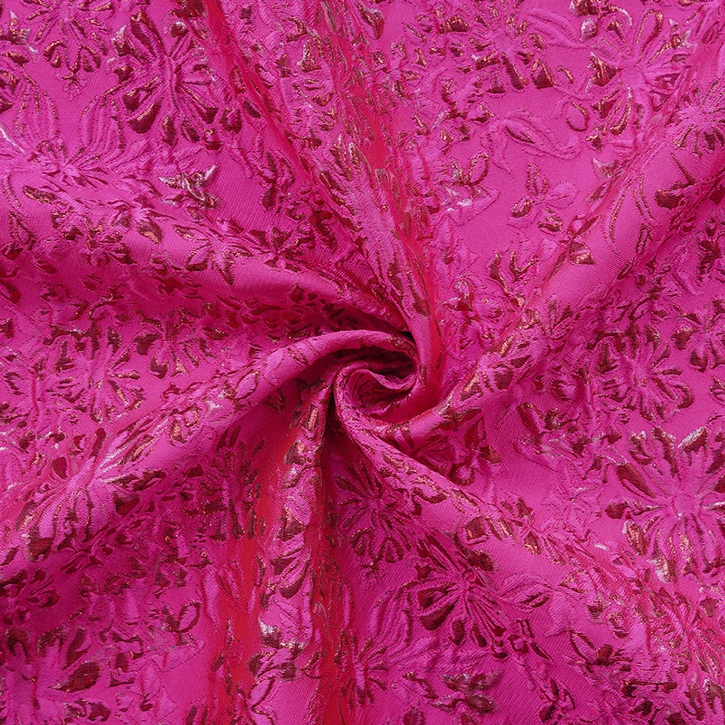 Rose Red Floral Jacquard Fabric ��� Embossed Gold Home D��cor T" Wide