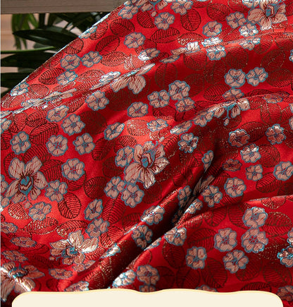 Red Floral Brocade Fabric: 47"W Chinese Cheongsam Sewing Material