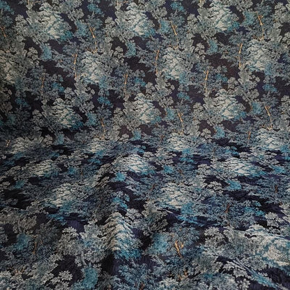 Ice Blue Jacquard Fabric With Gold Thread | Textured Embossed Material, 64" Wide