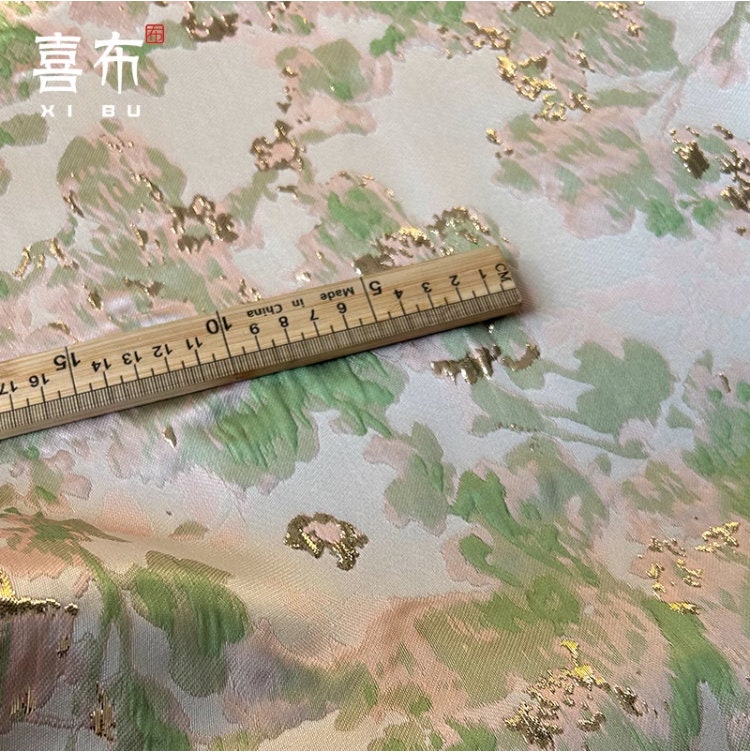 Metallic Brocade Fabric: 55"W Damask Jacquard with Gold Thread