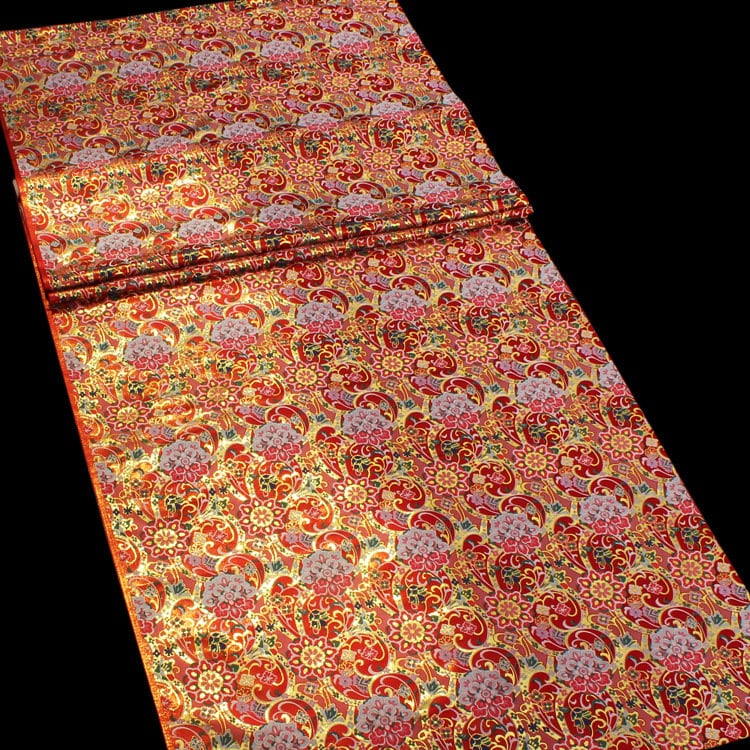 Gold Thread Kinran Fabric: Japanese Style Floral Upholstery, Costume, Decor - 29.5" Wide