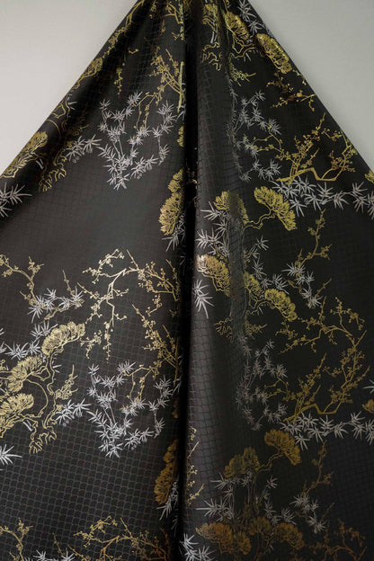 Japanese Kirin Nishijin Brocade Fabric: Black Upholstery, Costume, Decor (65" Wide)