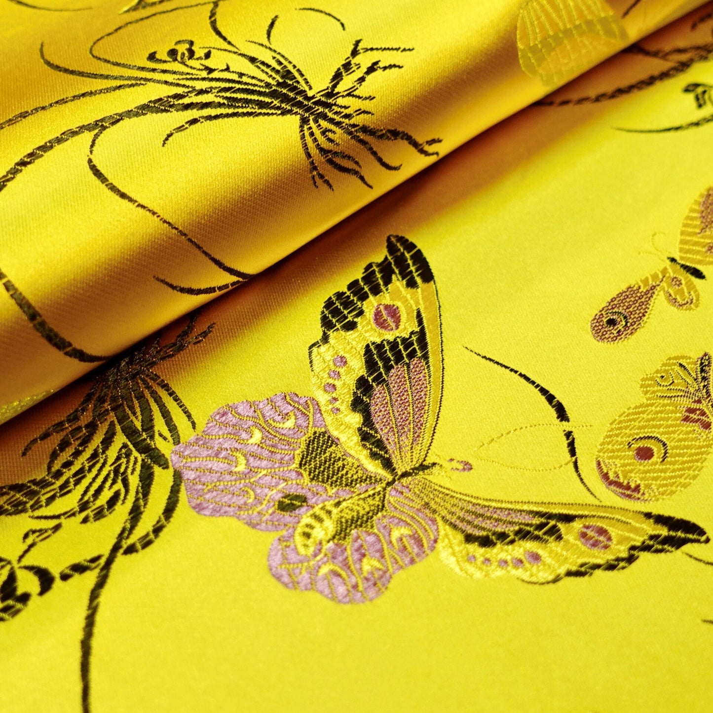 Tissu damassé en brocart de soie à papillons : largeur 45 pouces, pour la couture et l’ameublement