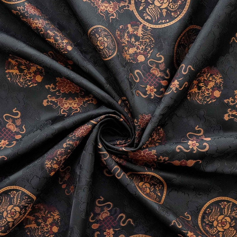 Black Botanical Print Fabric: Floral Cloud Yarn Upholstery, 59" Wide