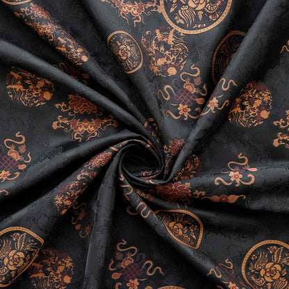 Black Botanical Print Fabric: Floral Cloud Yarn Upholstery, 59" Wide