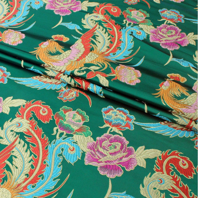 Gold Phoenix Brocade Fabric: Chinese Cheongsam Qipao Sewing Material (28"W)