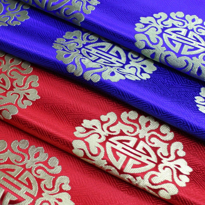 Brocart chinois : motif Fu & Shou, mélange soie et rayonne - Au mètre