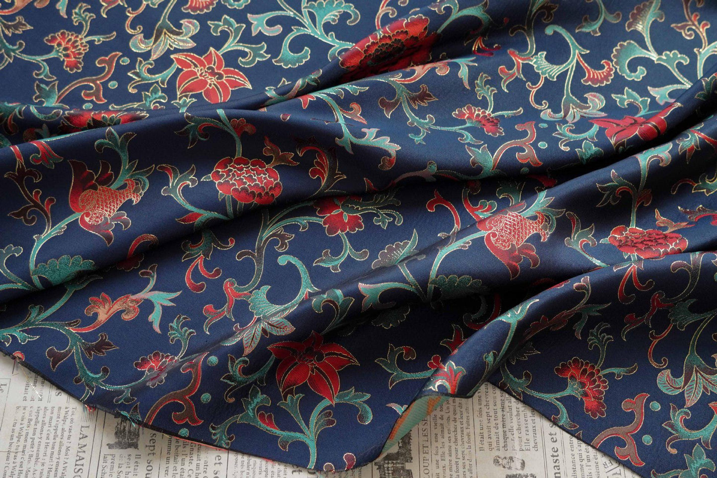 Gold Thread Floral Jacquard Fabric: 3D Embossed Upholstery, Costume, Sewing - 63"W