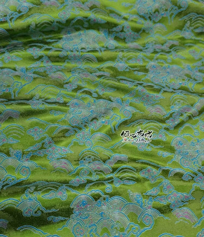 Ocean Waves Brocade Fabric: 29.5"W Silk Rayon Jacquard