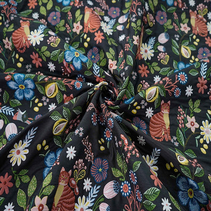 Black Cat Jacquard Fabric: Floral Upholstery, Costume, Decor (58"W)