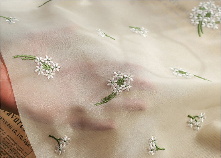 Hydrangea Embroidered Chiffon Fabric: Apricot Sheen, 57" Wide - By The Meter