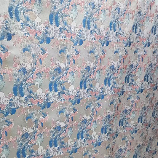 Tissu Jacquard Chat Navigateur – Motif tissé or métallisé, Couture & Maison