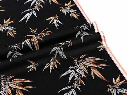 Black Bamboo Leaves Silk Brocade Fabric: Costume & Decor