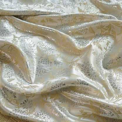 Reversible Floral Jacquard Fabric: Gold Thread Embossed Weave, 65" Wide