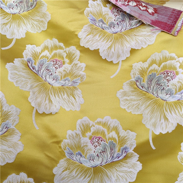 Tissu brocart pivoine : 140 cm de large, rayonne, textile tibétain