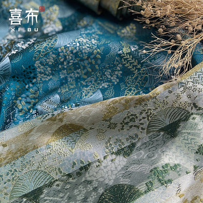 Tissu japonais Nishijin bleu sarcelle : Brocart de soie pour la couture