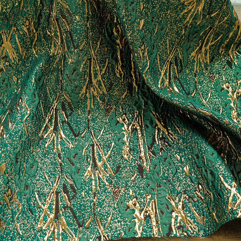 Gold Thread Jacquard Fabric: 3D Universe Galaxy Design, 56" Wide