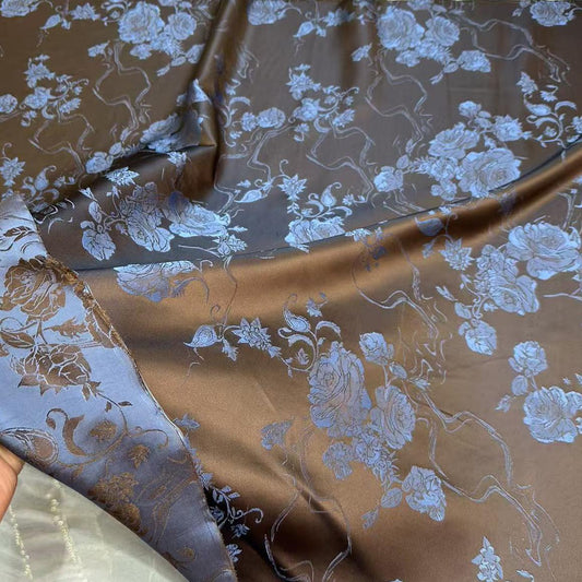 Two-Tone Rayon Jacquard Fabric: Floral Faux Silk Satin (59" Wide)