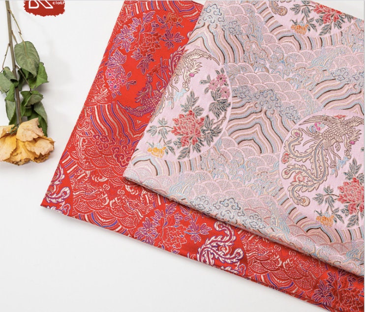 Phoenix Brocade Fabric: Sea Wave Silk Rayon Jacquard (29.5"/75cm)