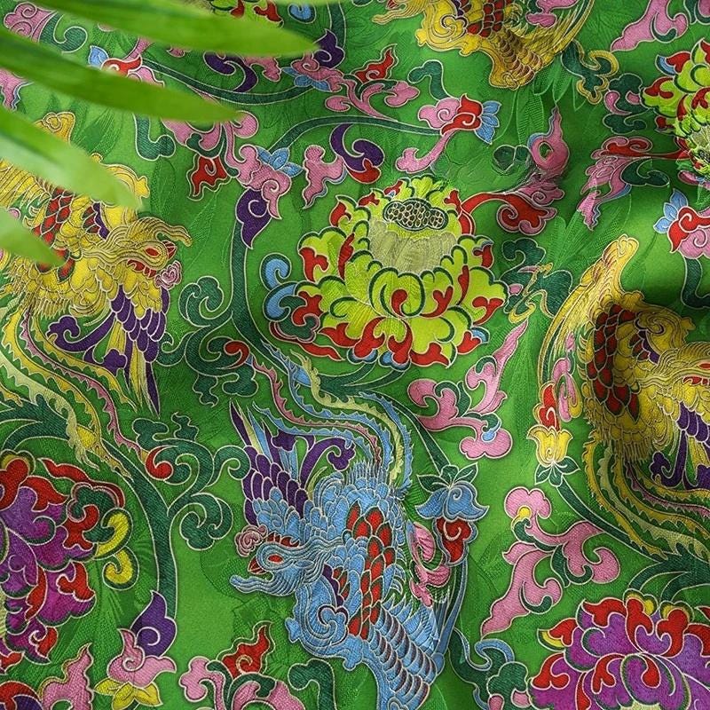 Gold Shantung Rayon Fabric: Dunhuang Pattern Upholstery, Costume, Scarf