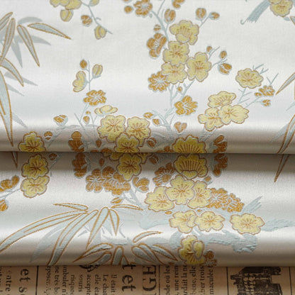 Silver Yellow Floral Brocade Fabric: 64" Rayon Blend, Costume Decor