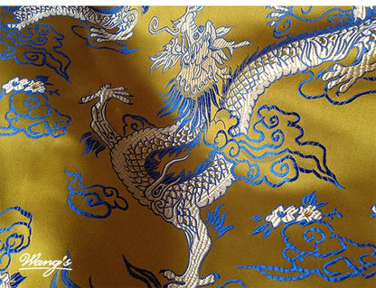 Tissu brocart Dragon d'or : satin jacquard chinois, tissu pour la couture et la décoration intérieure