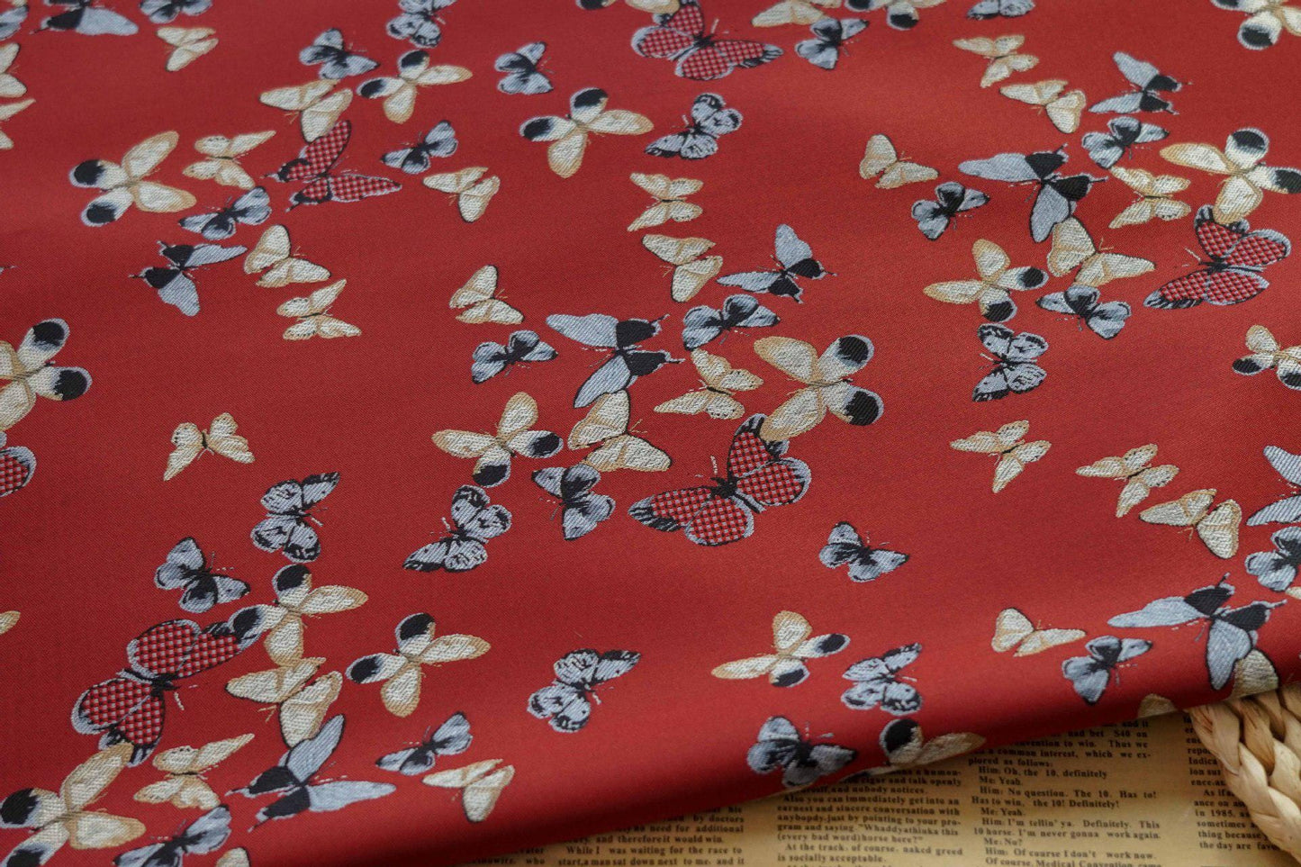 Gold Thread Butterfly Jacquard Fabric: Chinese Painting Style, 59" Wide