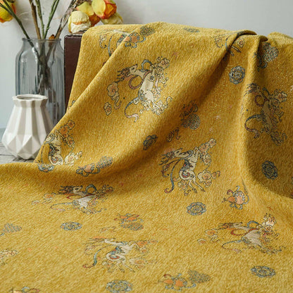 Chenille Deer Jacquard Fabric | Chinese Style Woven Upholstery, 55" Wide